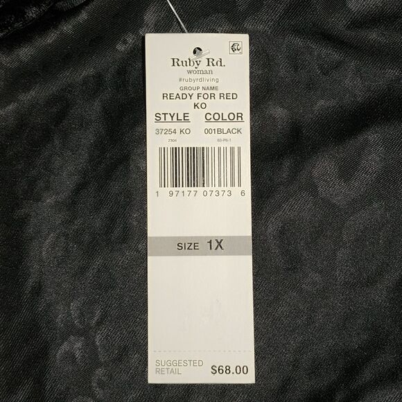 NWT Ruby Rd Womens Burnout Velvet Cheetah Blouse Black Velour 3/4 Sleeve Size 1X - Picture 8 of 10